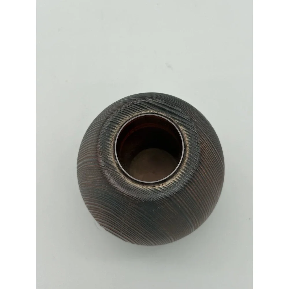Vintage‎ Hand Carved Wooden Brown Bud Vase Made in California 4.5